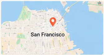 Stylized illustration map of San Francisco highlighting studio location
